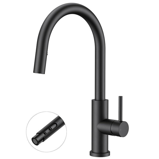FORIOUS Kitchen Faucets with Pull Down Sprayer, Black Single Handle Stainless Steel High Arc Kitchen Sink Faucet with Deck Plate, 1 or 3 Hole Sink Faucet for Bar RV Outdoor Laundry Farmhouse