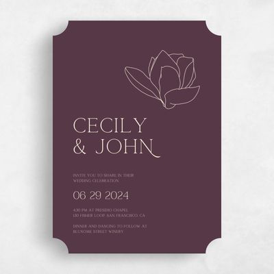 Purple Ticket Wedding Invitation - Alameda Corner