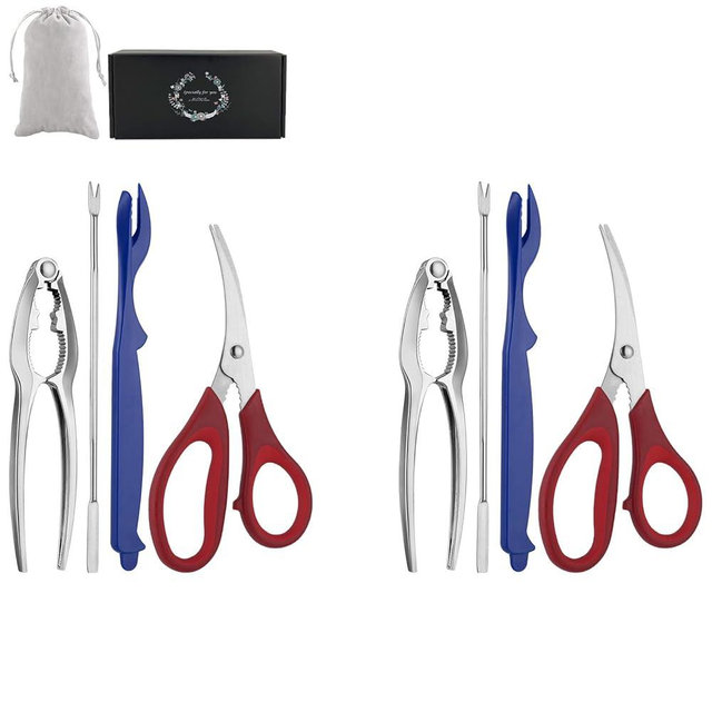 Seafood Tools Set Includes 2 Crab Crackers 2 Seafood Fork 2 Lobster Crackers 2 Seafood Scissors -Nutcracker Set（9 Piece ）