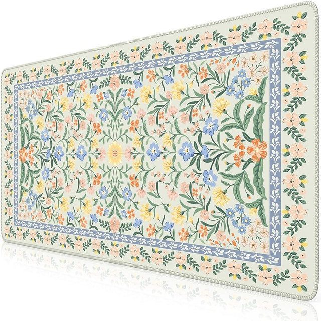 HAOCOO Desk Mat for Keyboard and Mouse, Large Keyboard Mats for Desk, Cute Desk Mat with Non-Slip Rubber Base, Computer Mat with Stitched Edges, Office Aesthetic (Green)