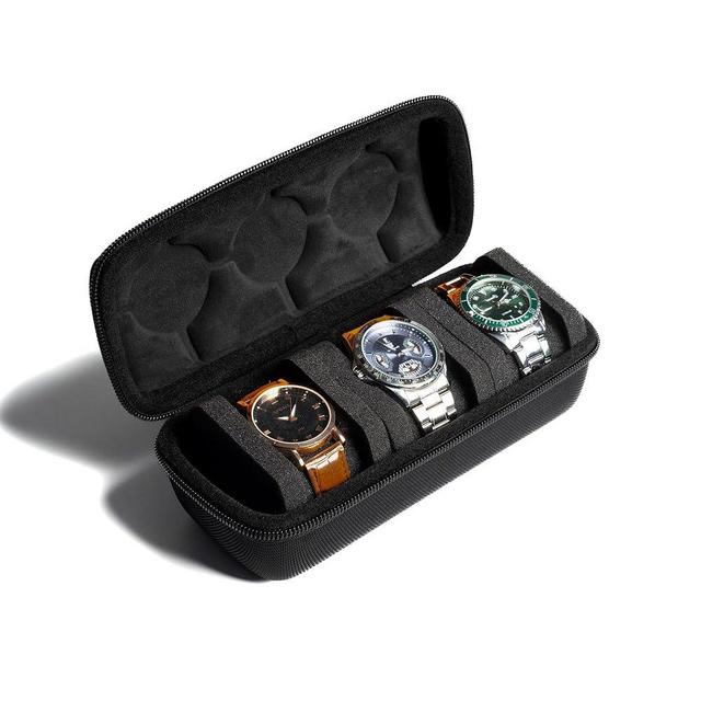 AUKURA 3 Slot Hard Watch Travel Case, Watch Roll Case Storage and Organizer for Men and Women, with anti-move watch pillow (Black fabric 3Slots)