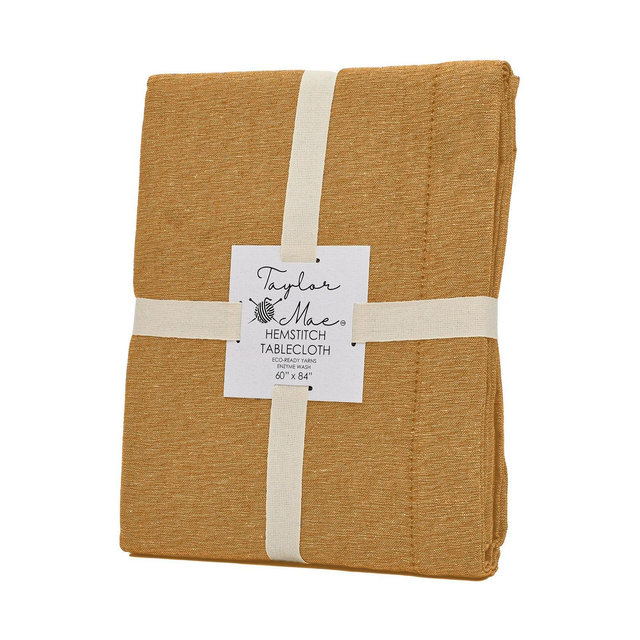 Lintex Linens Brittany Hemstitch Woven Cotton Tablecloth – Soft, Durable, Easy Care Fabric, Perfect for Dining or Kitchen – 60"X84" Gold