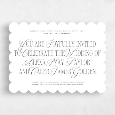 White Scalloped Wedding Invitation - Orable Landscape