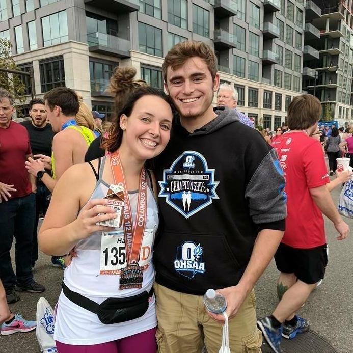 My first half marathon! Connor cheered me on the whole time!