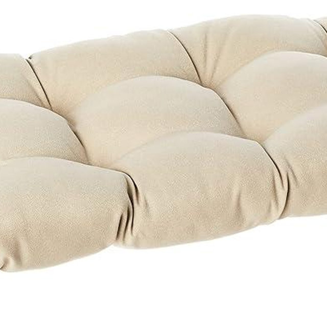 Pillow Perfect Pompeii Solid Indoor/Outdoor Wicker Patio Sofa/Swing Cushion Tufted, Weather and Fade Resistant, 19" x 44", Beige