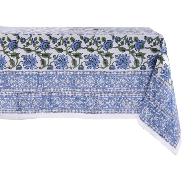ATOSII Taj 100% Cotton Rectangle Fall Tablecloth, Handblock Floral Print Linen Table Cloth for Kitchen Dining I Parties, Outdoors, Christmas, Thanksgiving I 72 X 108 Inches I 8 Seater