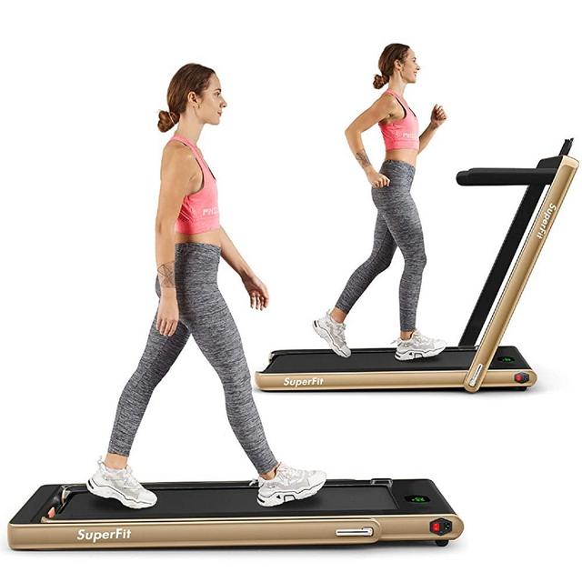 Goplus 2 in 1 Folding Treadmill, 2.25HP Superfit Under Desk Electric Treadmill, Installation-Free with Blue Tooth Speaker, Remote Control, APP Control and LED Display, Walking Jogging for Home Office