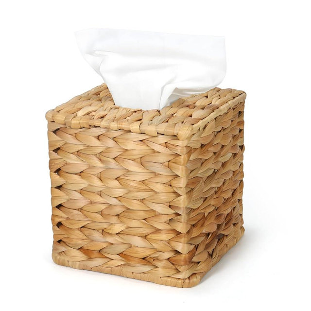 MHCLUE Water Hyacinth Square Tissue Box Cover - Handwoven Natural Fiber Decorative Tissue Holder for Living Room, Bedroom, Bathroom, Fits Standard Square Tissue Boxes, Farmhouse Home Organizer