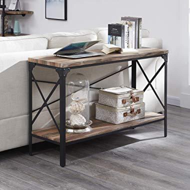 Homissue 2 Shelf Industrial Vintage Hall Sofa Table, Console Sofa Entryway Table with Lower Storage Shelf, Brown Finish, 1-PC