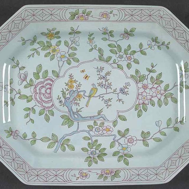 14" Oval Serving Platter Singapore Bird (Older Backstamp) by Adams China