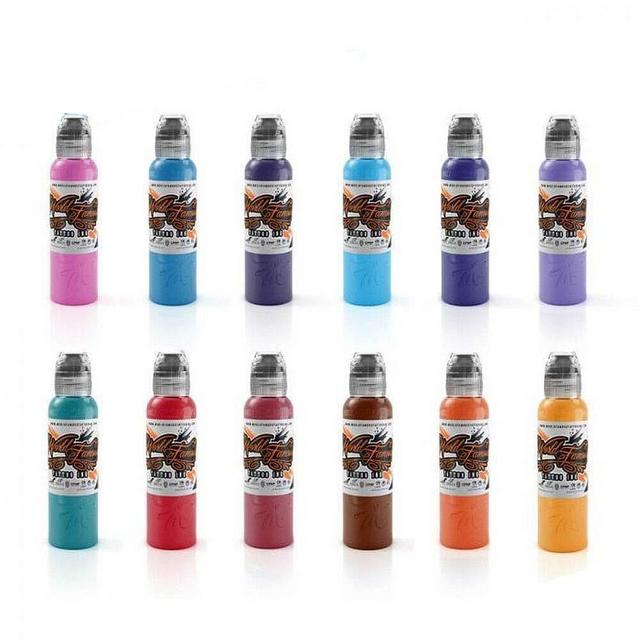 World Famous #2 Primary Color Tattoo Ink Set of 12 Vegan Professional Tattooing Inks, 1oz