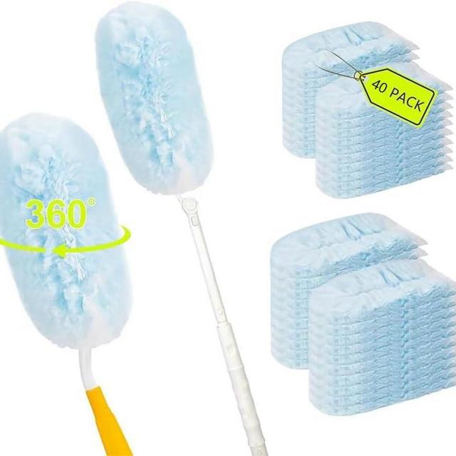 40 Count Disposable Dusters Refills Multi Surface 360 Heavy Duty Duster Refills Compatible with swiffer Duster Refills (40 Count Duster Refill +2 Handle)