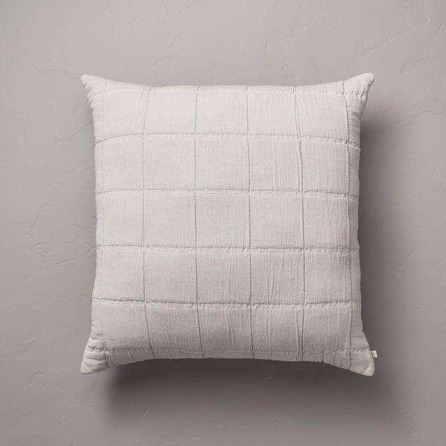 26"x26" Grid Lines Matelassé Euro Bed Pillow Light Gray - Hearth & Hand™ with Magnolia