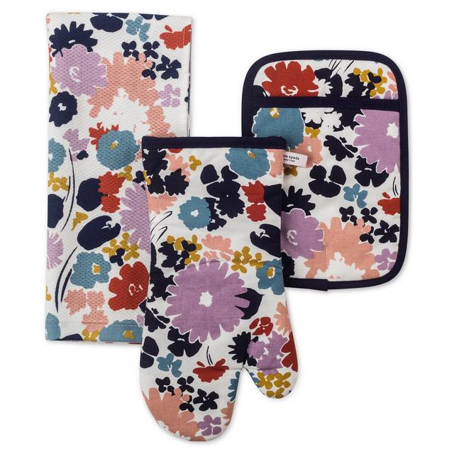 Kate Spade New York 3-Pc. Swing Flora Kitchen Towel, Oven Mitt & Pot Holder Set