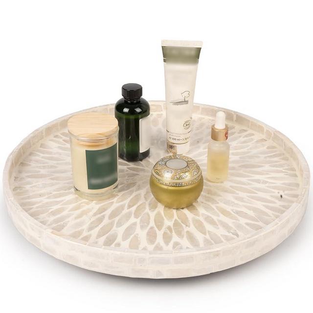 CLAYNIX Lazy Susan for Countertop - Lazy Susan for Table, Mother of Pearl Turntable Organizer, Lazy Susan Turntable Organizer for Cabinet Pantry Kitchen Countertop Refrigerator Cupboard (15.7 in)