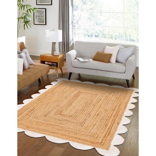 Unique Loom Scallop Braided Jute Collection Area Rug - Solid