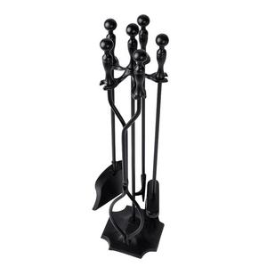 AMAGABELI GARDEN & HOME - 5 Pieces Fireplace Tools Tool Set Wrought Iron Fireset Firepit Fire Place Pit Poker Wood Stove Log Tongs Holder Tools Kit Sets with Handles Modern Black Fireplaces Hearth Decor Accessories