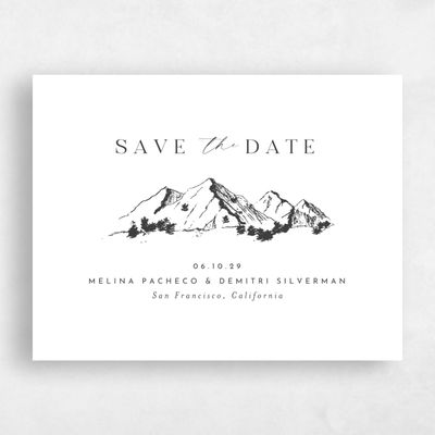 Dark Charcoal, White Wedding Save the Date - Crispin Landscape