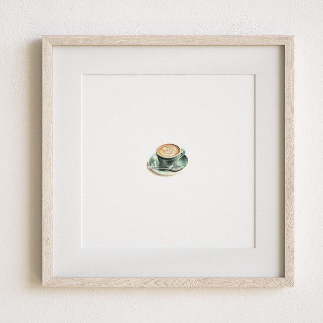 Miniature Latte Coffee Cup Watercolor Painting Print