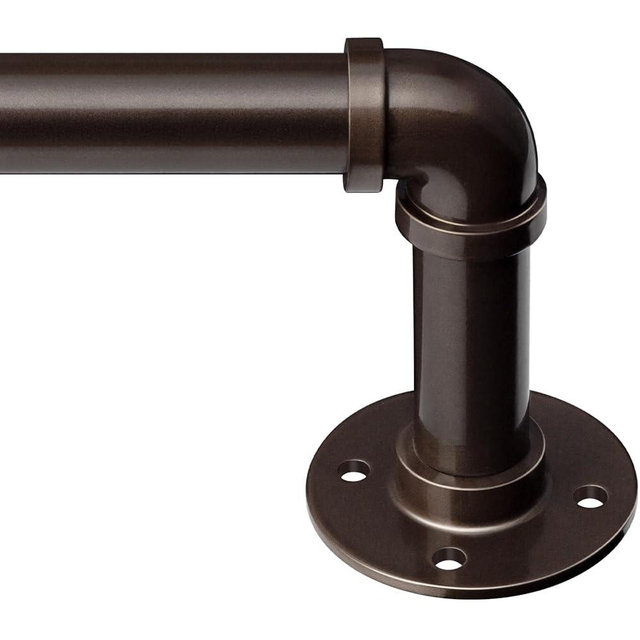 Zeerobee Curtain Rods for Windows 48 to 84, 1 Inch Industrial Wrap Around Curtain Rod, Indoor/Outdoor Room Divider Adjustable Drapery Pole, 48"-86", Antique Bronze