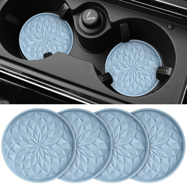 ME.FAN Car Coasters for Cup Holders [4 Pack] - 2.75In Silicone Auto Mug Mats - Universal Non-Slip Recessed Car Interior AccessoriesEther