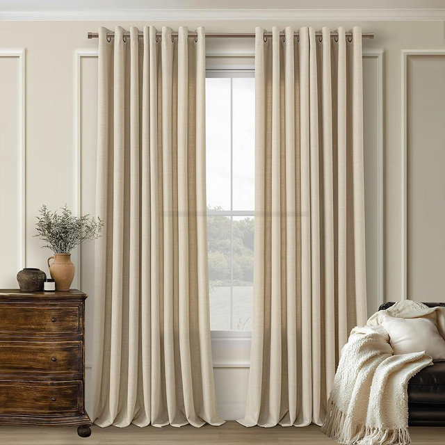 Oatmeal Grommet Curtains 96 Inches Long for Living Room Dining 2 Panels Set Sand Beige Drapes Semi Sheer Light Filtering Boho Farmhouse Neutral Floor to Length Bedroom Window Curtains 96 Inch Length