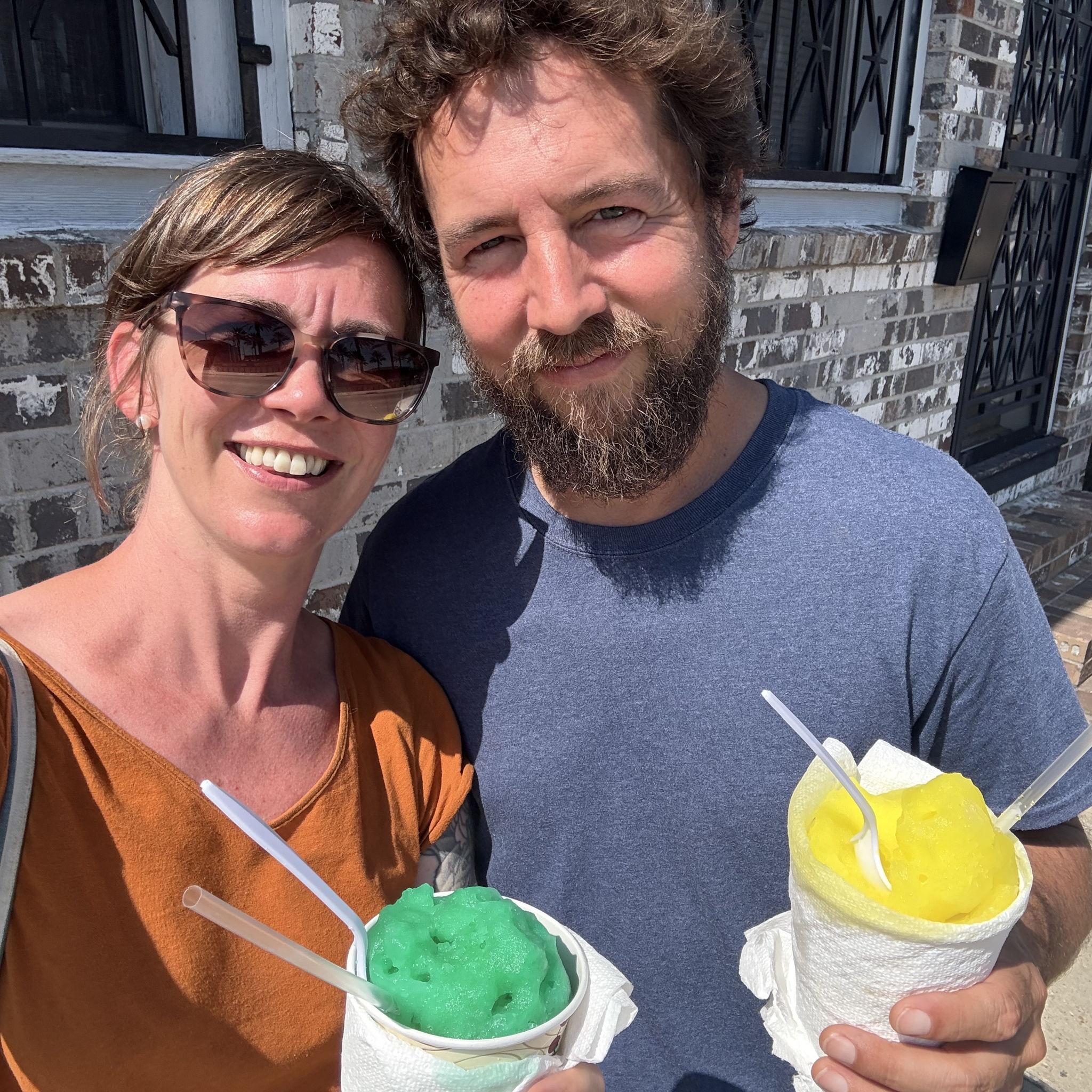 Sno cones in New Orleans!! Err, I mean, sno-balls!!! We almost melted waiting in line for them but worth the wait!!