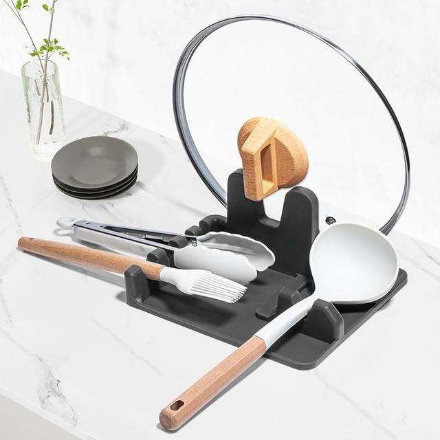 AUOON Silicone Utensil Rest and Pot lid holder with Drip Pad for Multiple Utensils,Dishwasher Safe,Heat-Resistant,BPA-Free Spoon Rest for Stove Top,Kitchen Utensil Holder for Spoons,Ladle,Tong & More