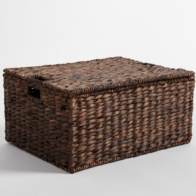 Raleigh Seagrass Large Lidded Basket - Walnut