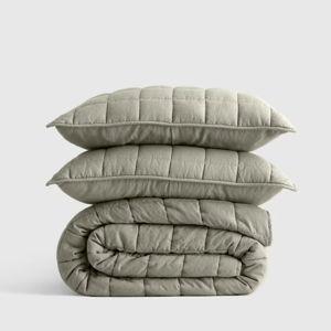 European Linen Box Quilt Set - Willowleaf, Full/Queen