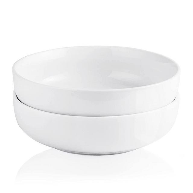 Porcelain Serving Bowls Large Serving Dishes 9.5 Inch Ceramic Pasta bowl, 2.3 Quarts Extra Large Mixing Bowl Set, 2 Packs for Entertaining White