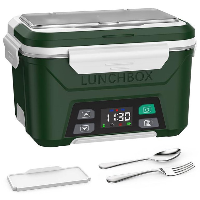 EAST OAK Cordless Electric Lunch Box for Adults, Heated Lunch Box Battery Powered with Automatic Heating, 5.5 Cups Portable Food Warmer with Removable Tray Divider