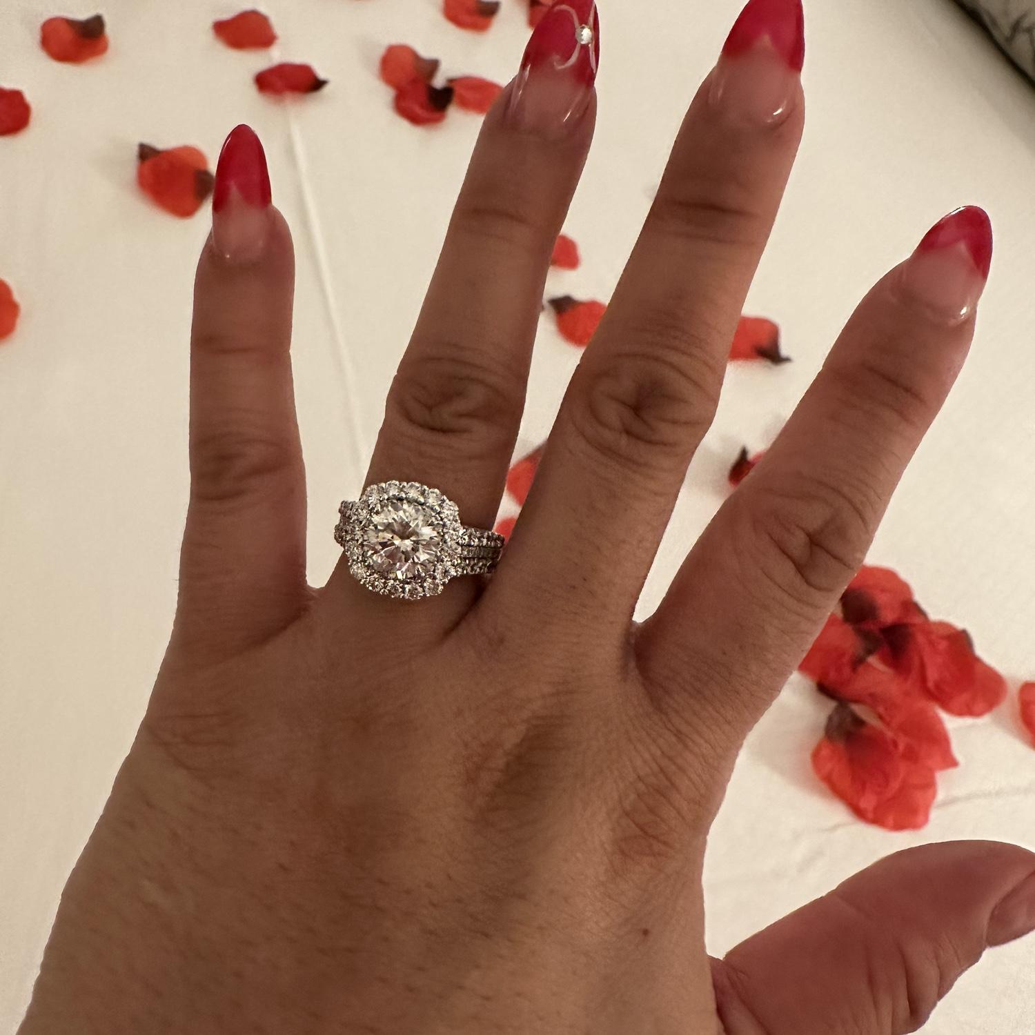 First photo taken of Sara’s ring when she got back to the hotel room the night of their engagement.