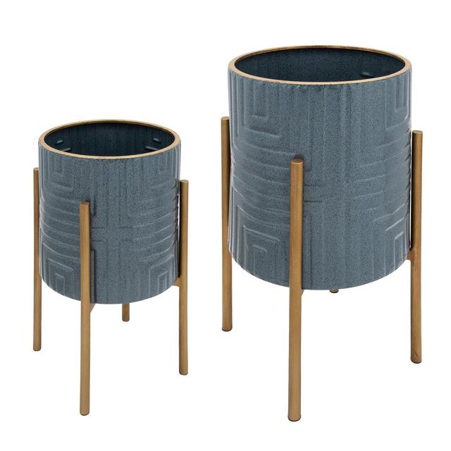 Set of 2 Planter on Metal Stand Turquoise/Gold - Sagebrook Home