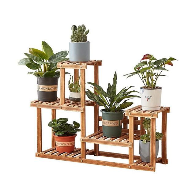 Plant Stand,Homchwell Pine Wood Plant Stand Indoor Outdoor Multi Layer Flower Shelf Rack Higher and Lower Plant Holder for Patio Garden, Living Room, Corner Balcony and Bedroom (7-9Flowerpots)