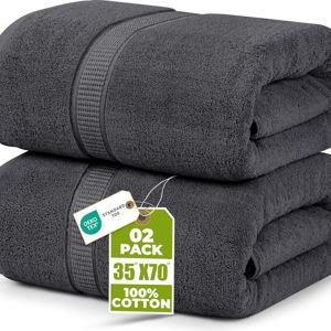 Utopia Towels Jumbo Bath Sheet 2 Piece, 600 GSM, 35 by 70 Inches, 100% Ring Spun Cotton, Absorbent and Quick Dry Extra Large Bath Towel, Grey