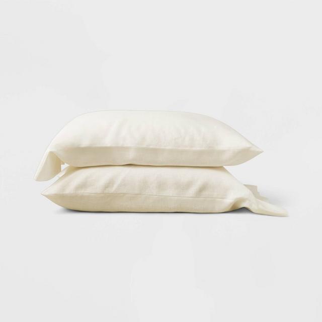 Standard 100% Linen Solid Pillowcase Set Natural - Casaluna™