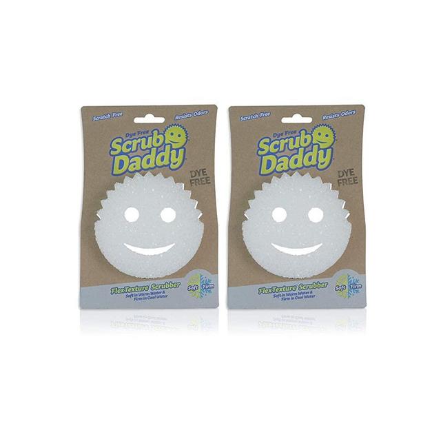 Scrub Daddy Sponge - Dye Free - Scratch-Free Scrubber for Dishes and Home, Odor Resistant, Soft in Warm Water, Firm in Cold, Deep Cleaning, Dishwasher Safe, Multi-use, Functional (2 Count (Pack of 1))