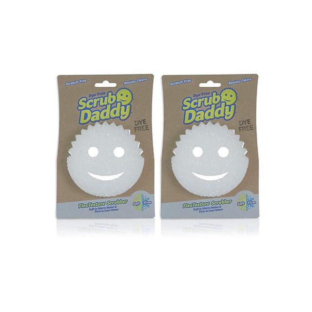 Scrub Daddy Sponge - Dye Free - Scratch-Free Scrubber for Dishes and Home, Odor Resistant, Soft in Warm Water, Firm in Cold, Deep Cleaning, Dishwasher Safe, Multi-use, Functional (2 Count (Pack of 1))