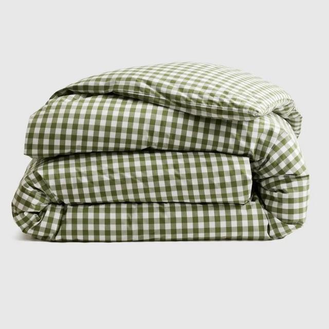 Classic Organic Percale Gingham Duvet Cover COLOR: OLIVE