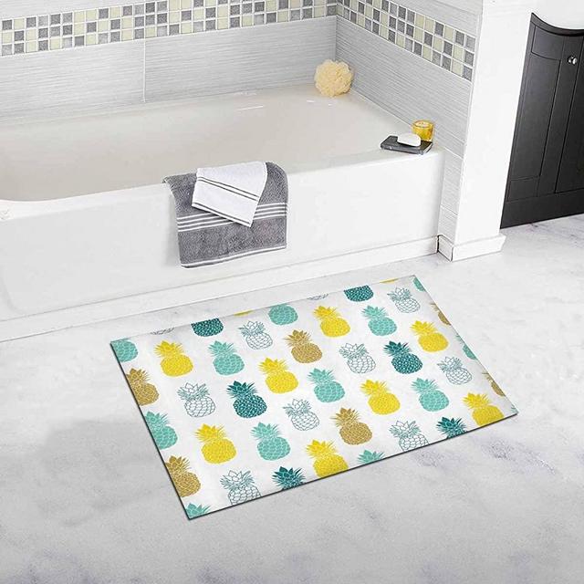 INTERESTPRINT Fresh Blue Yellow Pineapples in Grey and Yellow Colors Bath Mat Soft Bathroom Rugs Non-Slip Rubber 20 W X 32 L Inches