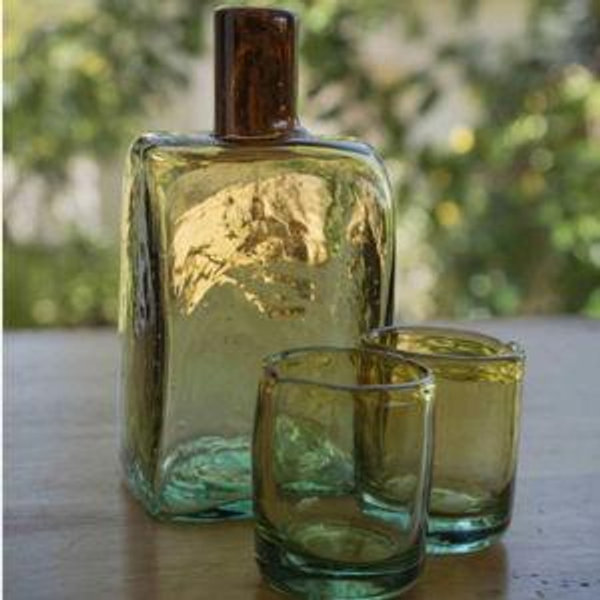 Recycled Glass Bedside Carafe Set with Two Tumblers