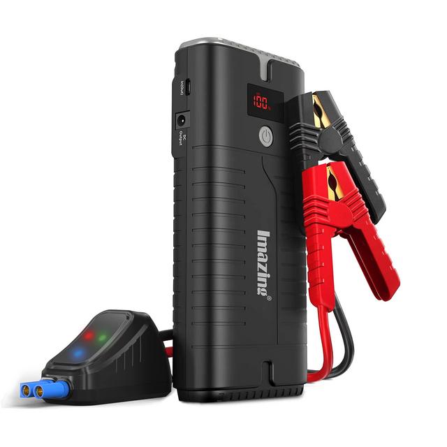 Imazing Portable Car Jump Starter - 2000A Peak 18000mAH (Up to 8.0L Gas or 7.5L Diesel Engine) 12V Auto Battery Booster Portable Power Pack with Indicator Jumper Cables, QC 3.0 and LED Light