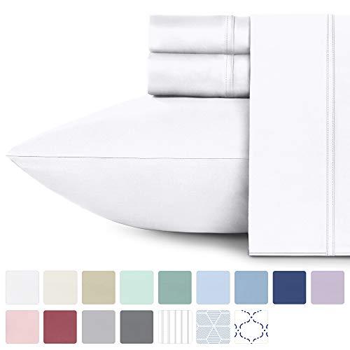 600-Thread-Count 100% Cotton Sheets Pure White King Size, 4-Piece Extra Long-staple Combed Cotton Best-Bedding Sheet Set For Bed, Breathable, Soft & Silky Sateen Weave Fits Mattress 16'' Deep Pocket