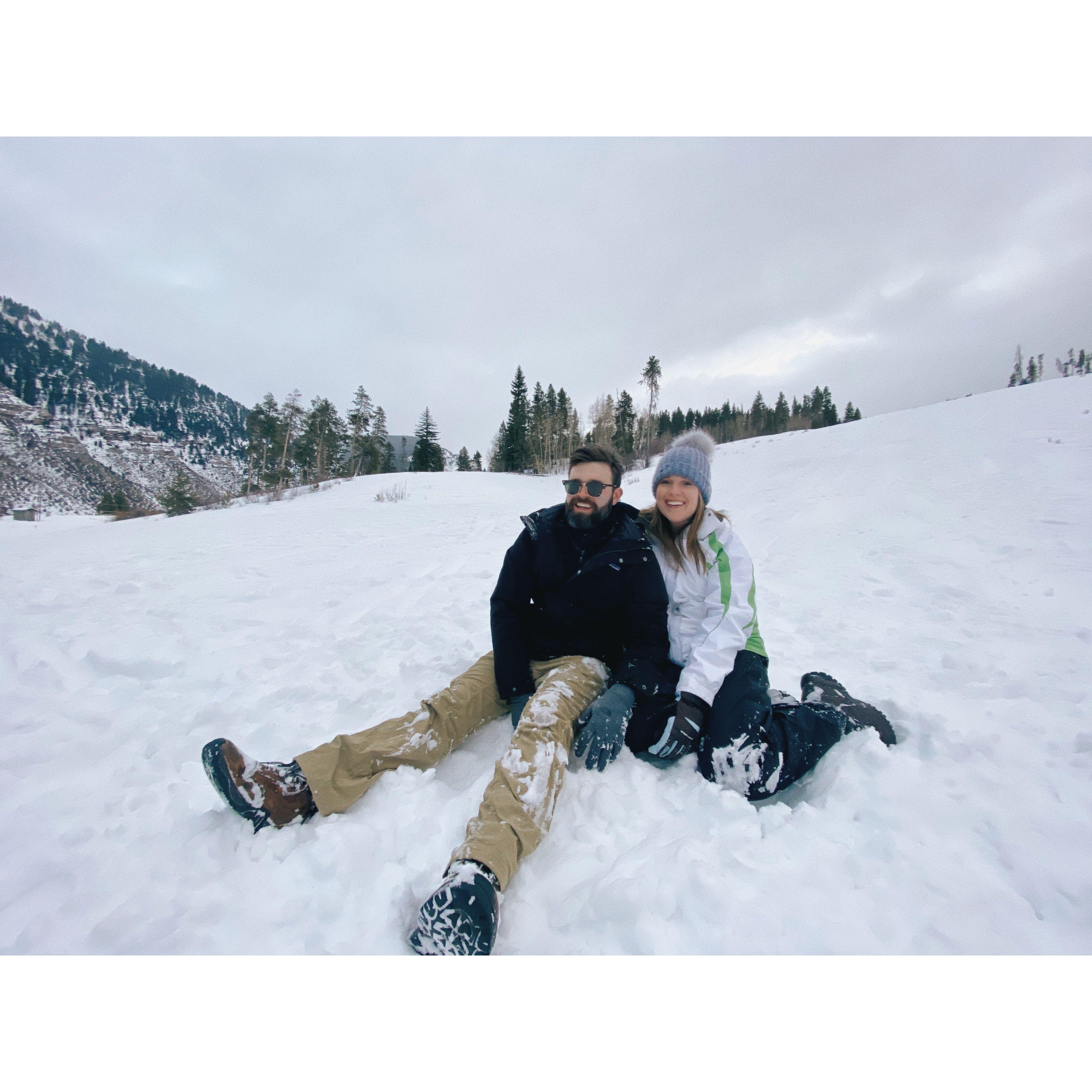 Sledding in Colorado.