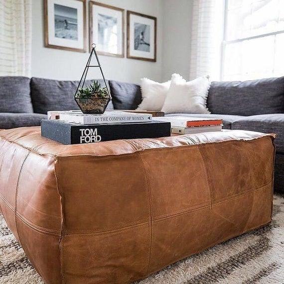 Ottoman Pouffe Moroccan Leather 25x25