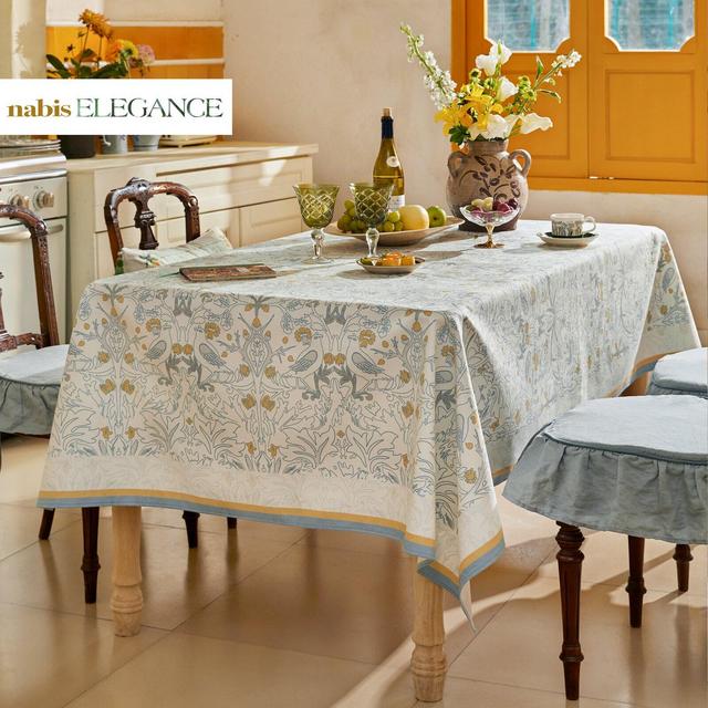 William Morris Blue Hand-Drawn Minimalist Forest Tablecloth, Rustic Waterproof Table Cloth, Dining Table Cover Farmhouse Party Home Kitchen