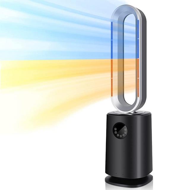 HealSmart 35-inch Space Heater Bladeless Tower Fan, Heater & Cooling Air Purifier, with Remote Control, Air Circulator Fan for Home Air Conditioner, black