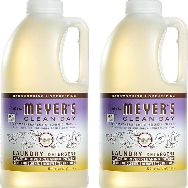 MRS. MEYER'S CLEAN DAY Liquid Laundry Detergent, Infused with Essential Oils, Compassion Flower, 64 oz - Pack of 2 (128 Loads)