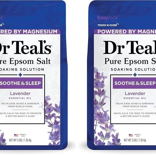 Dr Teal's Epsom Salt, Lavender, 3lbs, Pack of 2 | Soothe & Sleep | Soaking Solution